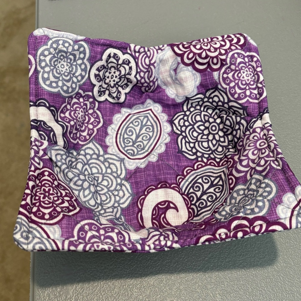 Purple and White Patterned Fabric Bowl Cozy Microwaveable